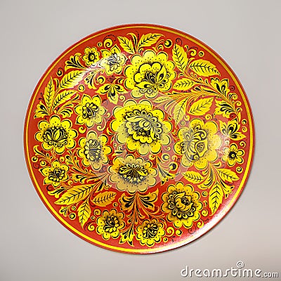 Russian tray with traditional khokhloma pattern Stock Photo