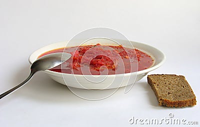 Russian - Ukrainian borsch and black bread Stock Photo