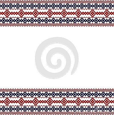 Russian, ukrainian and scandinavian national knit styled border, red and blue colors Vector Illustration