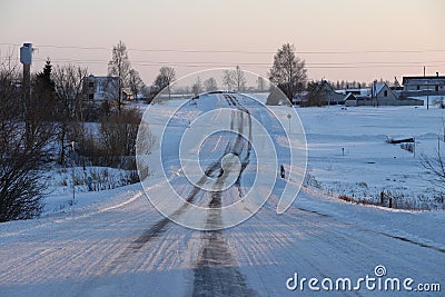 Russian village in the sunset Stock Photo