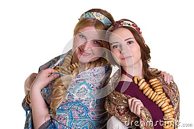 Russian women in national headscarves Stock Photo