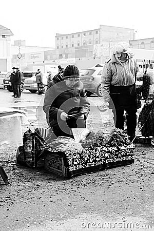 Russian Women Selling Herbs and Onions Editorial Stock Photo