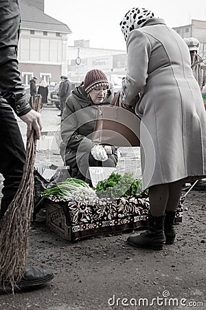 Russian Women Selling Herbs and Onions Editorial Stock Photo