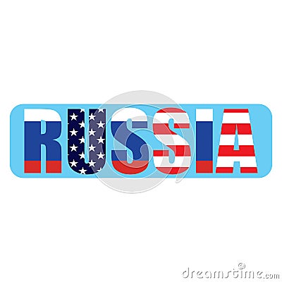 Russian word with Usa and Russian flags background inside the word vector eps10. Russia vs USA. Vector Illustration