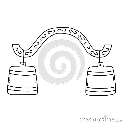 Russian yoke with wooden buckets. Vector hand drawn Vector Illustration