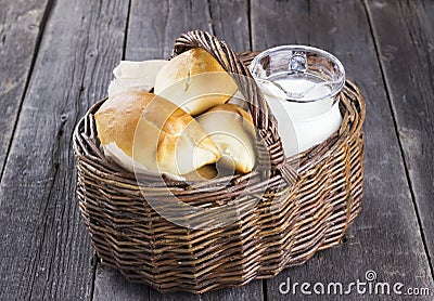 Russians traditional pastries - pies on a dark wooden background Stock Photo