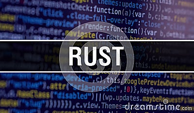 Rust with Abstract Technology Binary code Background.Digital binary data and Secure Data Concept. Software / Web Developer Stock Photo