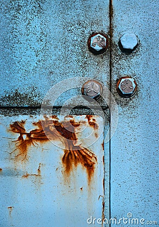 Rust on blue metal panels Stock Photo