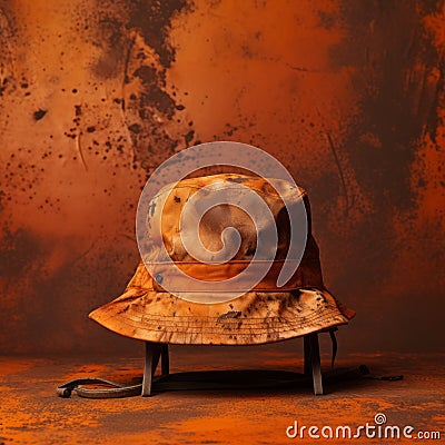 Rust Bucket Hat On Rust Surface: Subtle Shading Style Stock Photo