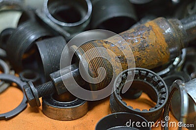 rust and dirt on bicycle parts Stock Photo