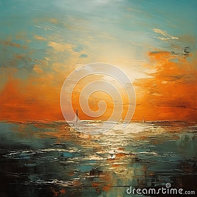Rust Post-impressionism Seascape Abstract Oil Painting At Sunset Stock Photo