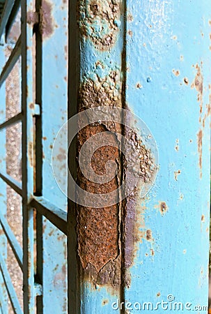 Rust prod brown blue got the rail of the balcony a unique background texture macro Stock Photo