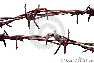 Rusted barbed wire isolated on white background Stock Photo