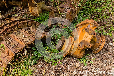 Broken and rusted bulldozer tracks Stock Photo