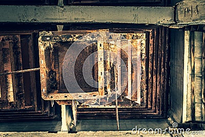 Rusted feed silo of a factory in Belarus Chernobyl exclusion zone Stock Photo