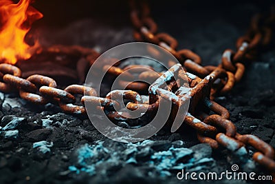 a rusted iron chain with a broken link Stock Photo