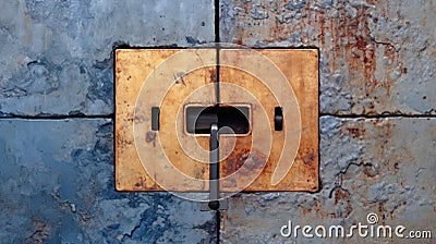 A rusted metal door with a handle on it. AI. Stock Photo