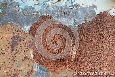 Rusted sheet metal panel with peeling paint Stock Photo