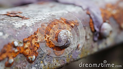 a rusted metal surface with a rusted surface and rusted metal rivets on the top of the surface, with a rusted surface with a few Stock Photo