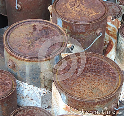 Rusted paint cans Stock Photo