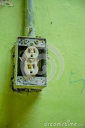 Rusted Power outlets, in the old prison Penal Garcia Moreno in the city of Quito Editorial Stock Photo