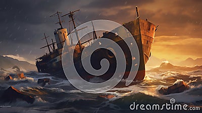 The rusted shipwreck ship Stock Photo