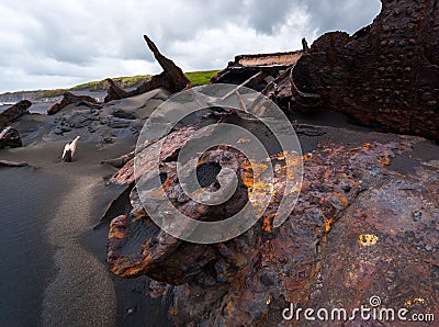 Rusted shipwwreck in New Zealand Stock Photo