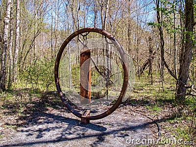 Rusted Steel Gong Art on Elkin & Alleghany Trail Stock Photo