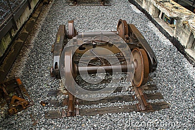 Rusted under carriage of a train Stock Photo