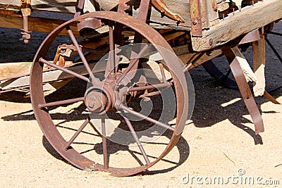 Rusted vintage old west wagon wheel Stock Photo