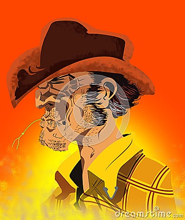 Cowboy close up. Colour picture of a rustic cowboy. Stock Photo