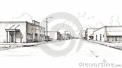 Rustic Americana: Sketching An Empty City Street In Ohio Theatre Cartoon Illustration