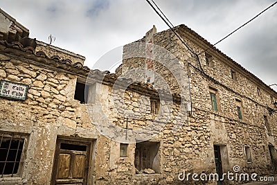 Rustic ancient houses in Fuentes Claras town, province of Teruel, Aragon, Spain Stock Photo