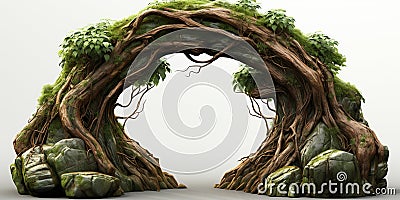 Rustic arch with tree branches and isolated design on white background Stock Photo