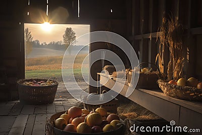 Rustic Autumn Harvest in a Countryside Barn Stock Photo