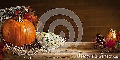 Rustic autumn still life with copy space Stock Photo