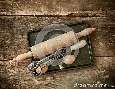 Rustic baking utensils Stock Photo