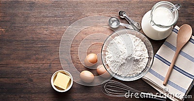 Rustic Baking Ingredients Wood Background Stock Photo