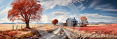 Rustic Barn In An Enchanting Autumn Landscape Stock Photo