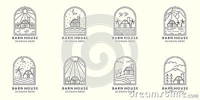 Rustic barn set bundle minimalist line art design Vector Illustration