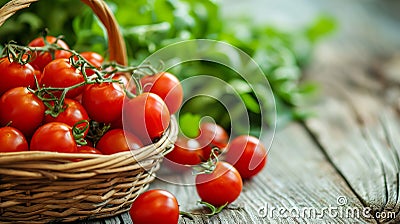 Rustic Basket Full of Fresh Cherry Tomatoes: The Perfect Addition to Your Salad! Stock Photo