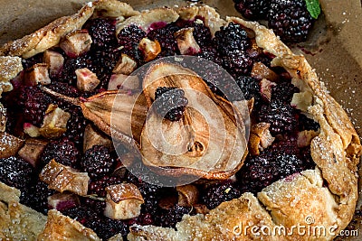 Rustic Blackberry Pear Galette Stock Photo