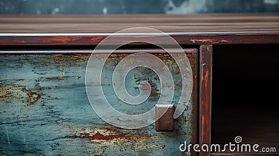 Rustic Blue Tv Stand With Natural Texture And Vintage Charm Stock Photo