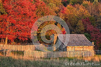 Rustic cabin, autumn colors, cumberland gap national park Stock Photo