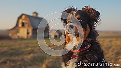 Rustic Charm: Bernese Mountain Dog Overlooking the Farm Stock Photo