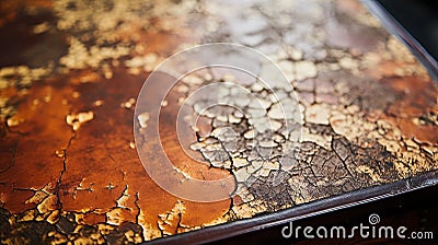 Rustic Charm: Close-up Of Cracked Synthetic Leather Coffee Table Stock Photo
