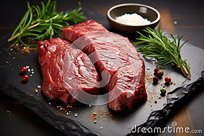 Rustic charm Top view of raw beef veal on a table Stock Photo