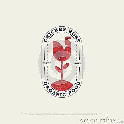 Rustic Chicken Rooster organic food logo design, vintage fried chicken restaurant icon vector illustration Vector Illustration