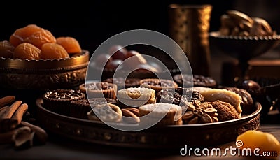 Rustic chocolate almond cookie on wooden table generated by AI Stock Photo