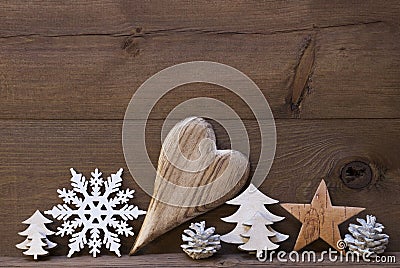 Rustic Christmas Decoration, Heart, Snowflake, Star, Tree Stock Photo